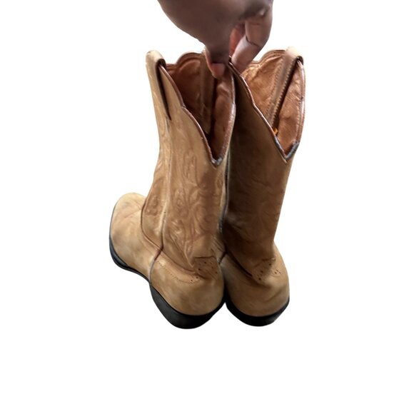 Roadwolf Sz 7M Tan Western Roper Cowboy Boots Leather Western Embroidered - Picture 8 of 11